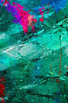 Œuvre d'art numérique moderne et abstraite en bleu, vert et rouge sur Art By Dominic