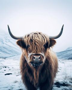 Hochlandrind im Schnee