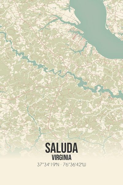 Carte ancienne de Saluda (Virginie), USA. par Affiches de lieux