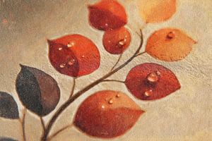 Rote Blätter mit Tau