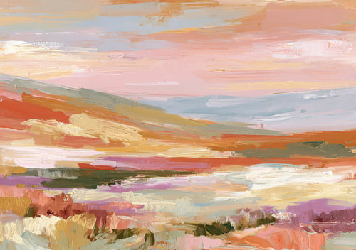 Paysage abstrait dans des tons de rose pastel et de terre cuite