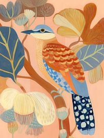 Oiseau coloré parmi des feuilles et des fleurs de rêve sur But First Framing