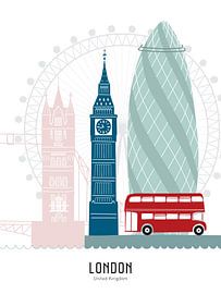 Skyline-Illustration der Stadt London in Farbe von Mevrouw Emmer