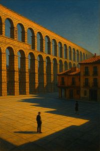 Goldenes Aquädukt von Segovia - Antike Bögen in der Abenddämmerung