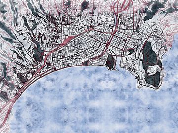 Kaart van Nice centrum in de stijl 'White Winter' van Maporia