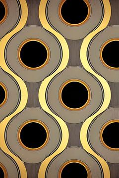 Abstract geometric play of circles and lines in earth tones , yellow gold beige - Art Deco motif by Lily van Riemsdijk - Art Prints with Color