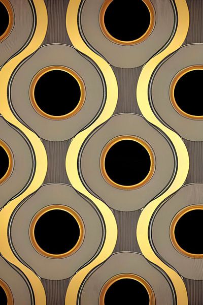 Abstract geometrisch spel van circles en lijnen in aarde tinten , geel goud beige - Art Deco motief van Lily van Riemsdijk - Art Prints with Color