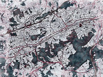 Kaart van Wuppertal in de stijl 'White Winter' van Maporia