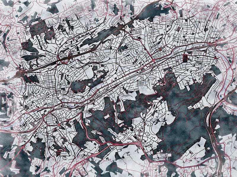 Map of Wuppertal with the style 'White Winter' by Maporia