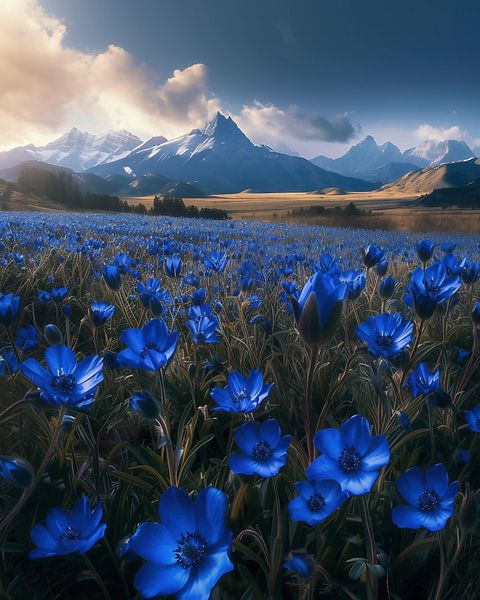 Hochebenenwanderung, Blumenmeer von fernlichtsicht