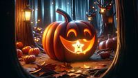 Mysterieuze Halloweenavond met een gloeiende pompoen van artefacti thumbnail