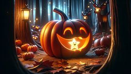 Geheimnisvolle Halloween-Nacht mit leuchtendem Kürbis von artefacti