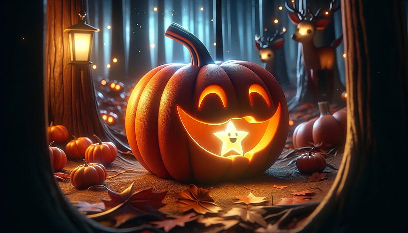 Mysterieuze Halloweenavond met een gloeiende pompoen van artefacti