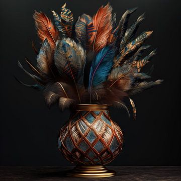 Stilleven vaas met exotische veren (3) van Rene Ladenius Digital Art