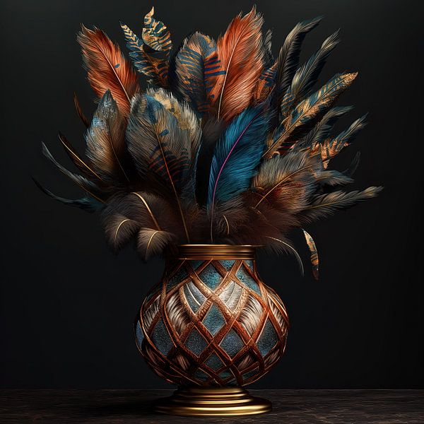 Still life vase with exotic feathers (3) by Rene Ladenius Digital Art