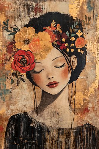 Vrouwelijk portret met bloemenkrans