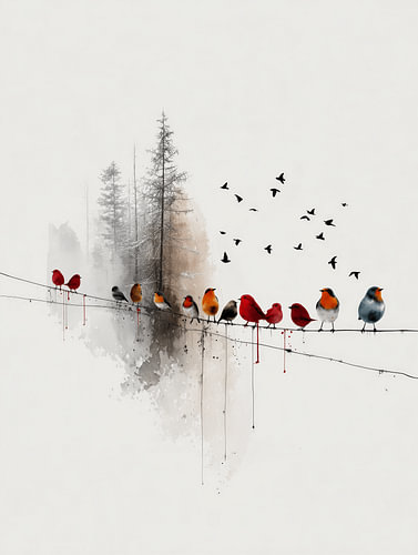 Winter birds on a fine line