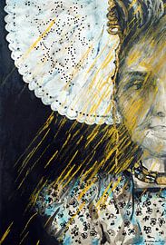 Zeeuws meisje in gouden zonnestralen. Aquarel handgeschilderd. van Ineke de Rijk