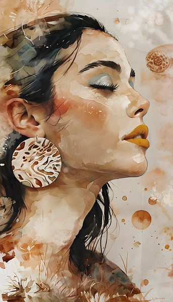 Profilbildnis einer ruhigen Frau mit geschlossenen Augen. von Ljupka Kareska