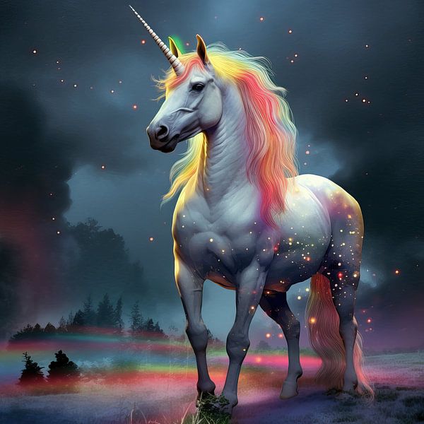 La licorne dans la nuit par Peintures accrocheuses