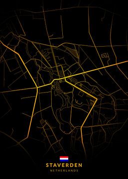 Staverden Stadsplattegrond Modern Zwart Goud van Kenda Maruyama