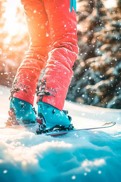 Skifahren im verschneiten Winterwald von Poster Art Shop