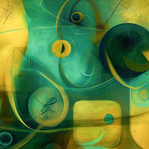 Abstrakter Surrealismus in Grün und Gelb