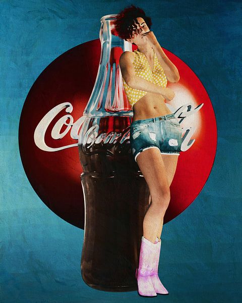 Pin Up Girl avec Coca Cola Draw Art Peintures des années 1960 par Jan Keteleer