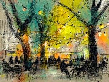 Autumn evening in the beer garden by Vlindertuin-Art