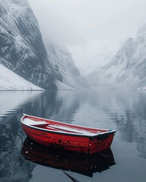 Boot in de winterfjord van fernlichtsicht