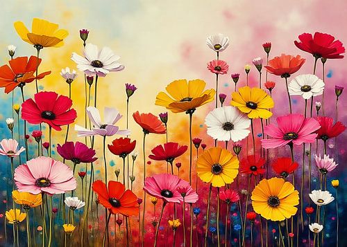 Ein buntes Blumenfeld expressionistisch