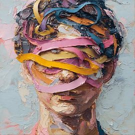 Bound Human Form in Abstract Ribbon Entanglement Expression by Aden Pink Studio