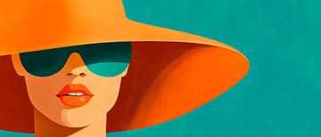 Stijlvolle vrouw met grote hoed en zonnebril van Poster Art Shop