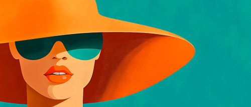 Femme élégante avec un grand chapeau et des lunettes de soleil sur Poster Art Shop