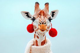 Girafe souriante avec pompons et pull-over sur Poster Art Shop