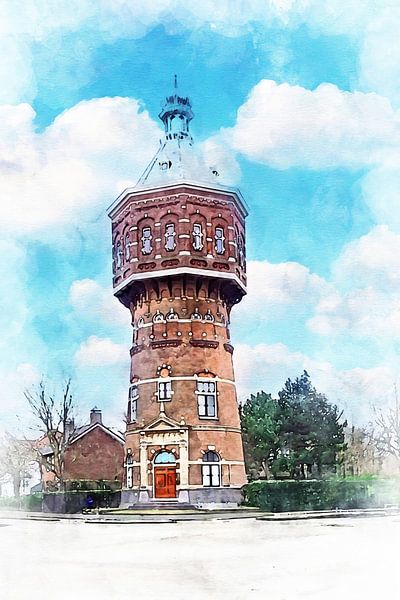 Watercolour painting of the Water Tower in Vlissingen, Zeeland by Danny de Klerk
