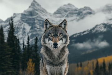 Portret van een wolf in de Canadese bergen van Digitale Schilderijen