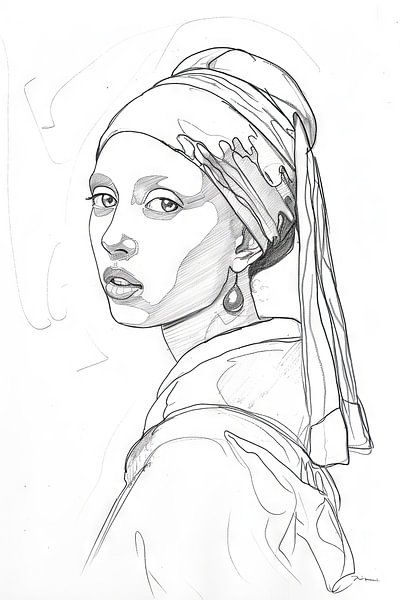Sketchy girl with the pearl earring by Poster Art Shop