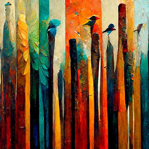 A group of birds hidden among the trees. Part 6