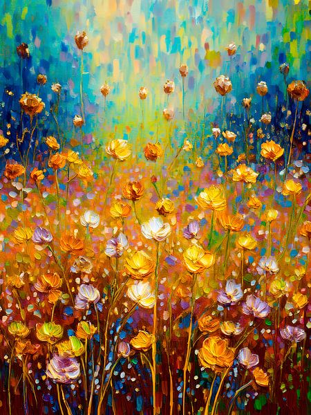 Een tuin met abstracte bloemen van Studio Pieternel