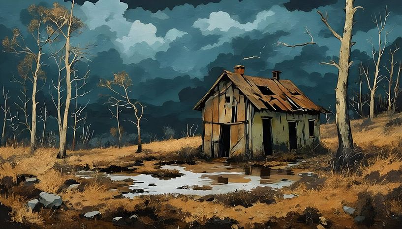 cabane abandonnée en montagne, ambiance orageuse par Nick Wendt
