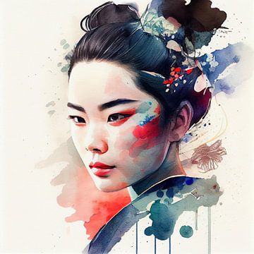 Aquarelle moderne Geisha #4