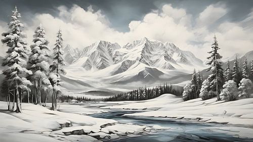 Schilderij Berg Winterlandschap