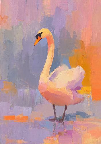 Witte zwaan in een kleurenspel