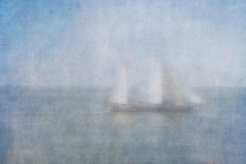 Voilier dans le brouillard sur la mer des Wadden par Greetje van Son