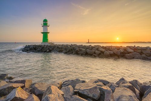 Warnemünde pier light at sunrise