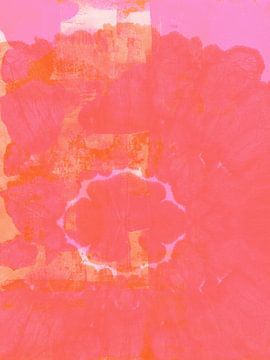 Rode bloem op neonroze. Abstracte botanische kunst.