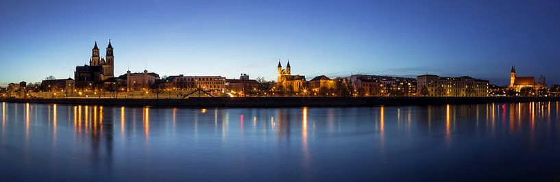 Magdeburg Skyline Panorama zur blauen Stunde von Frank Herrmann