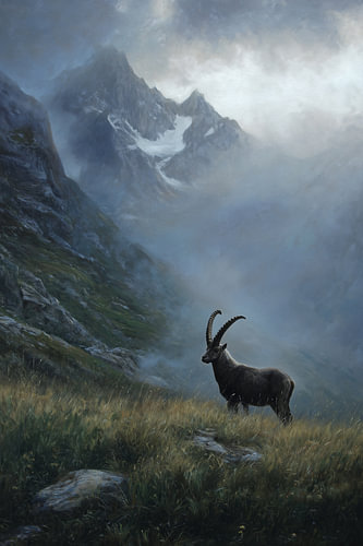 Alpine ibex in the mountains