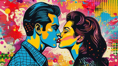 Die Energie der Liebe und der Verbindung. Pop-Art-Kuss.